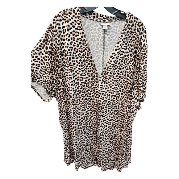 Avenue Animal Print Short Sleeve Top Womens Plus Size 5X or 30/32 - Picture 2 of 9